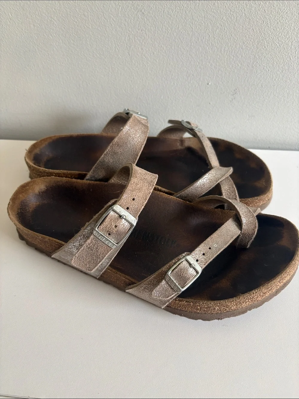 Birkenstock Mayari Metallic Taupe Toe Loop Sandals EU 41 US 10 Regular